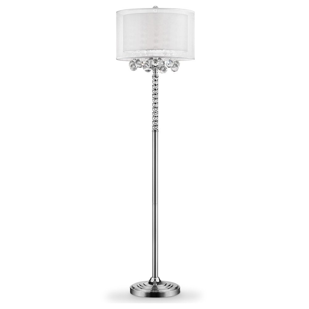 63" Silver Three Light Candelabra Floor Lamp With White Fabric Drum Shade HomeRoots