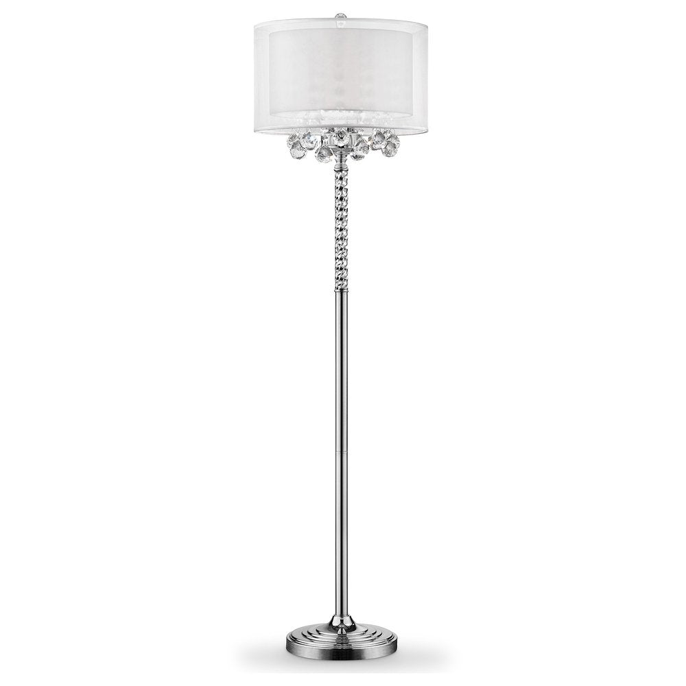 63" Silver Three Light Candelabra Floor Lamp With White Fabric Drum Shade HomeRoots