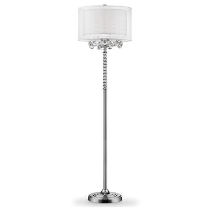 63" Silver Three Light Candelabra Floor Lamp With White Fabric Drum Shade HomeRoots