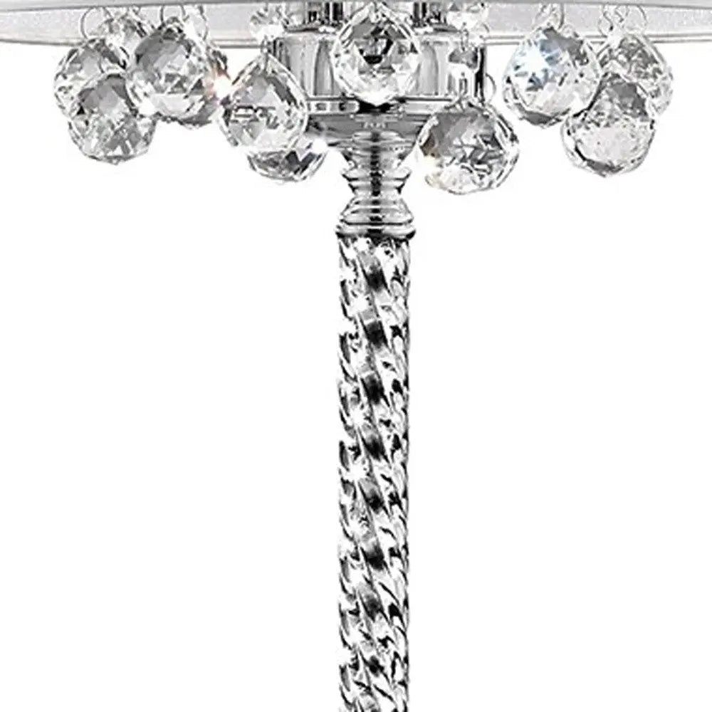 63" Silver Three Light Candelabra Floor Lamp With White Fabric Drum Shade HomeRoots