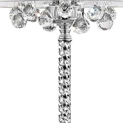 63" Silver Three Light Candelabra Floor Lamp With White Fabric Drum Shade HomeRoots