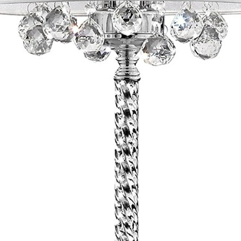 63" Silver Three Light Candelabra Floor Lamp With White Fabric Drum Shade HomeRoots