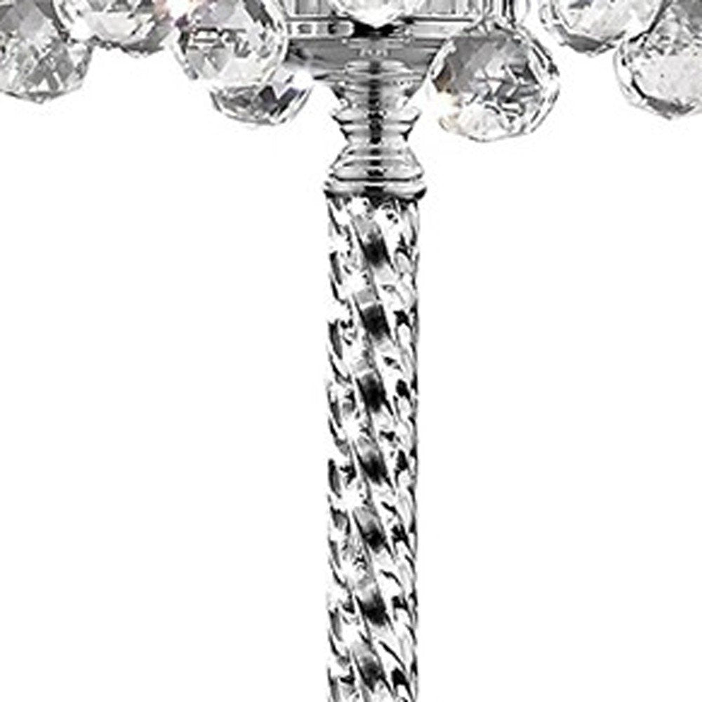 63" Silver Three Light Candelabra Floor Lamp With White Fabric Drum Shade — view 5