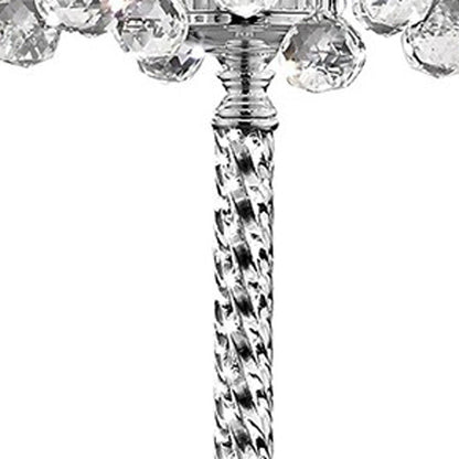 63" Silver Three Light Candelabra Floor Lamp With White Fabric Drum Shade