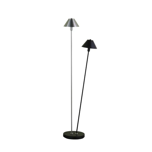48" Black And Silver Two Light LED Novelty Floor Lamp With Black And Silver Metal Empire Shade HomeRoots