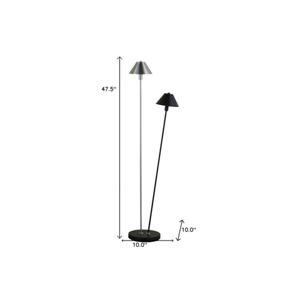 48" Black And Silver Two Light LED Novelty Floor Lamp With Black And Silver Metal Empire Shade HomeRoots