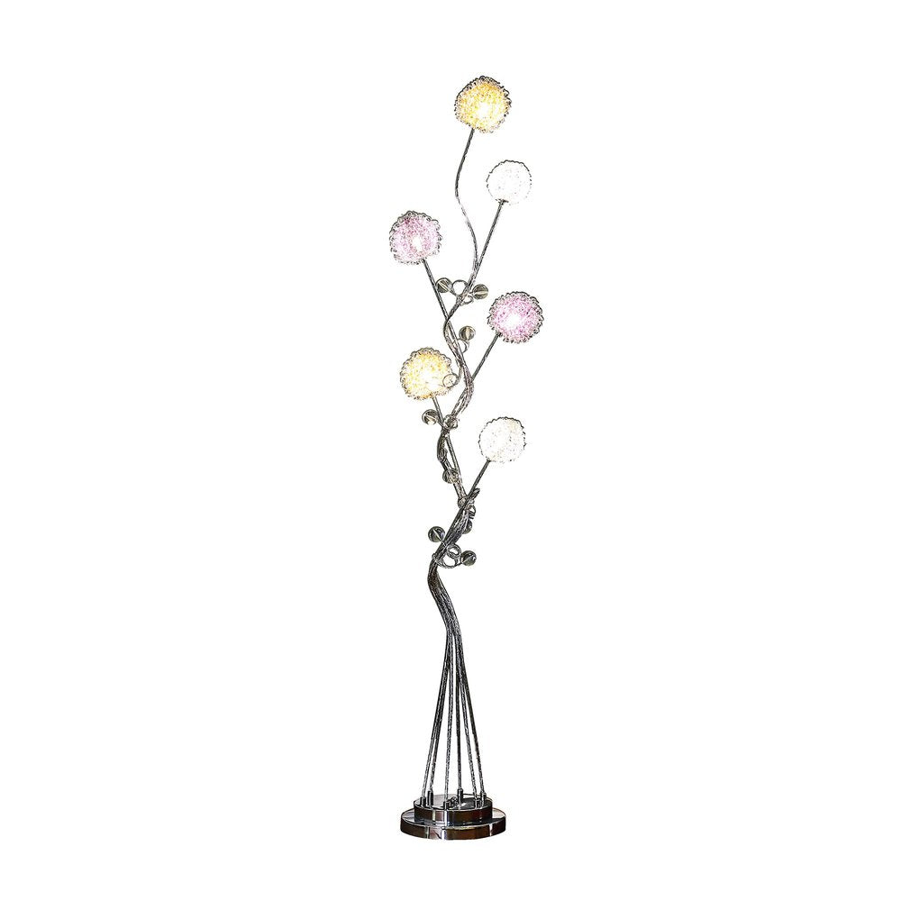 59" Silver Six Light LED Novelty Floor Lamp With Purple And White Metal Novelty Shade — view 2