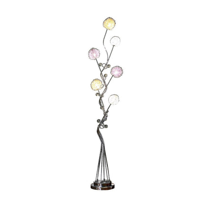 59" Silver Six Light LED Novelty Floor Lamp With Purple And White Metal Novelty Shade HomeRoots