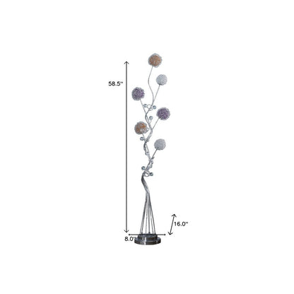 59" Silver Six Light LED Novelty Floor Lamp With Purple And White Metal Novelty Shade HomeRoots