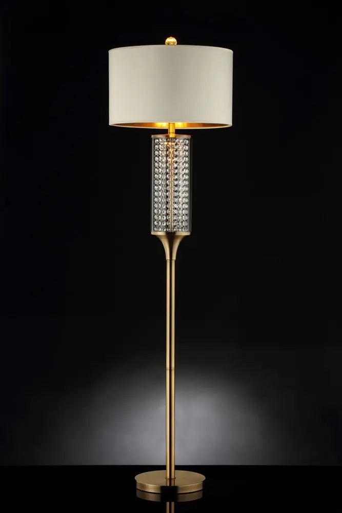 62" Gold Column Floor Lamp With Off White Metal Drum Shade HomeRoots