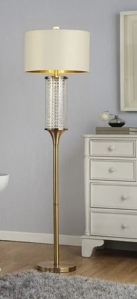 62" Gold Column Floor Lamp With Off White Metal Drum Shade HomeRoots