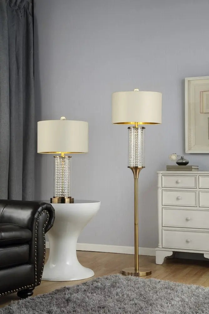62" Gold Column Floor Lamp With Off White Metal Drum Shade HomeRoots