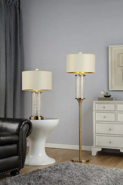 62" Gold Column Floor Lamp With Off White Metal Drum Shade HomeRoots