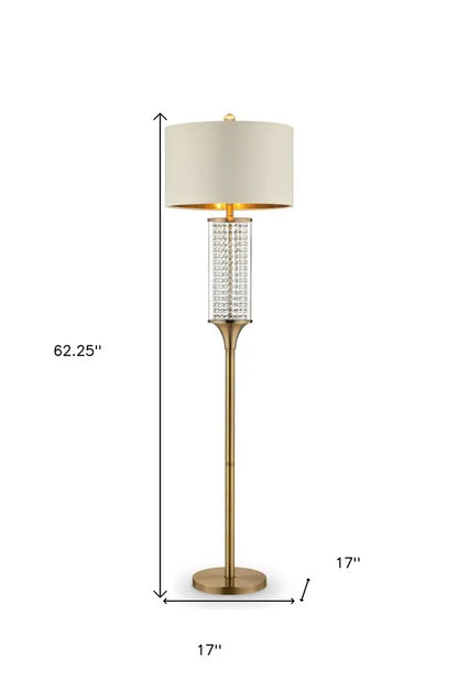 62" Gold Column Floor Lamp With Off White Metal Drum Shade HomeRoots