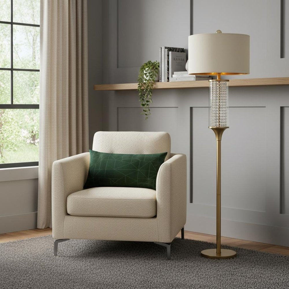 62" Gold Column Floor Lamp With Off White Metal Drum Shade HomeRoots