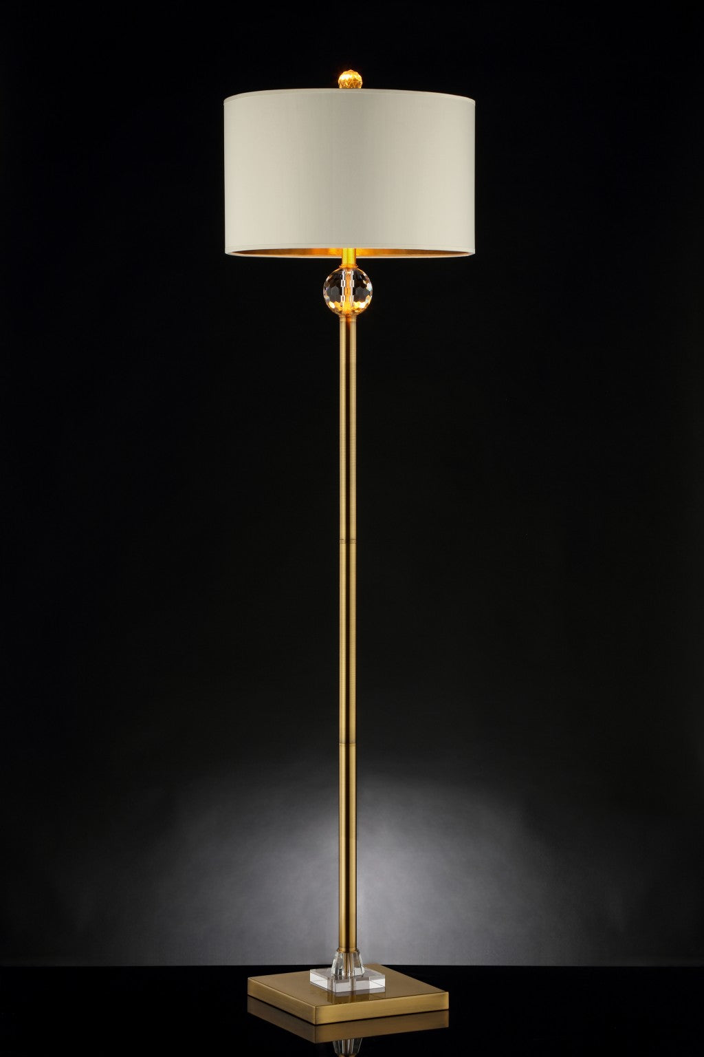 63" Gold Column Floor Lamp With Off-White Drum Shade