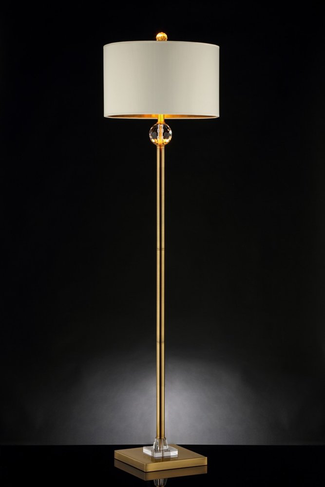 63" Gold Column Floor Lamp With Off White Metal Drum Shade — view 2