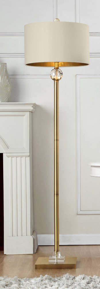 63" Gold Column Floor Lamp With Off White Metal Drum Shade HomeRoots