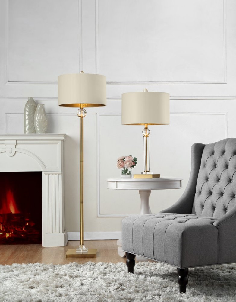 63" Gold Column Floor Lamp With Off White Metal Drum Shade HomeRoots