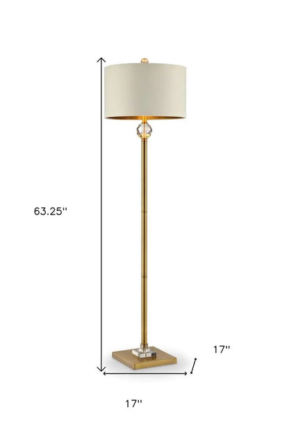 63" Gold Column Floor Lamp With Off White Metal Drum Shade HomeRoots