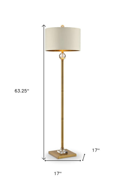 63" Gold Column Floor Lamp With Off White Metal Drum Shade HomeRoots