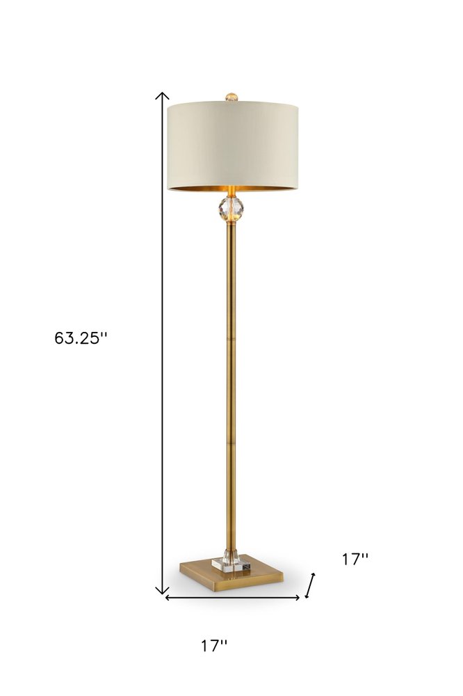 63" Gold Column Floor Lamp With Off White Metal Drum Shade — view 4