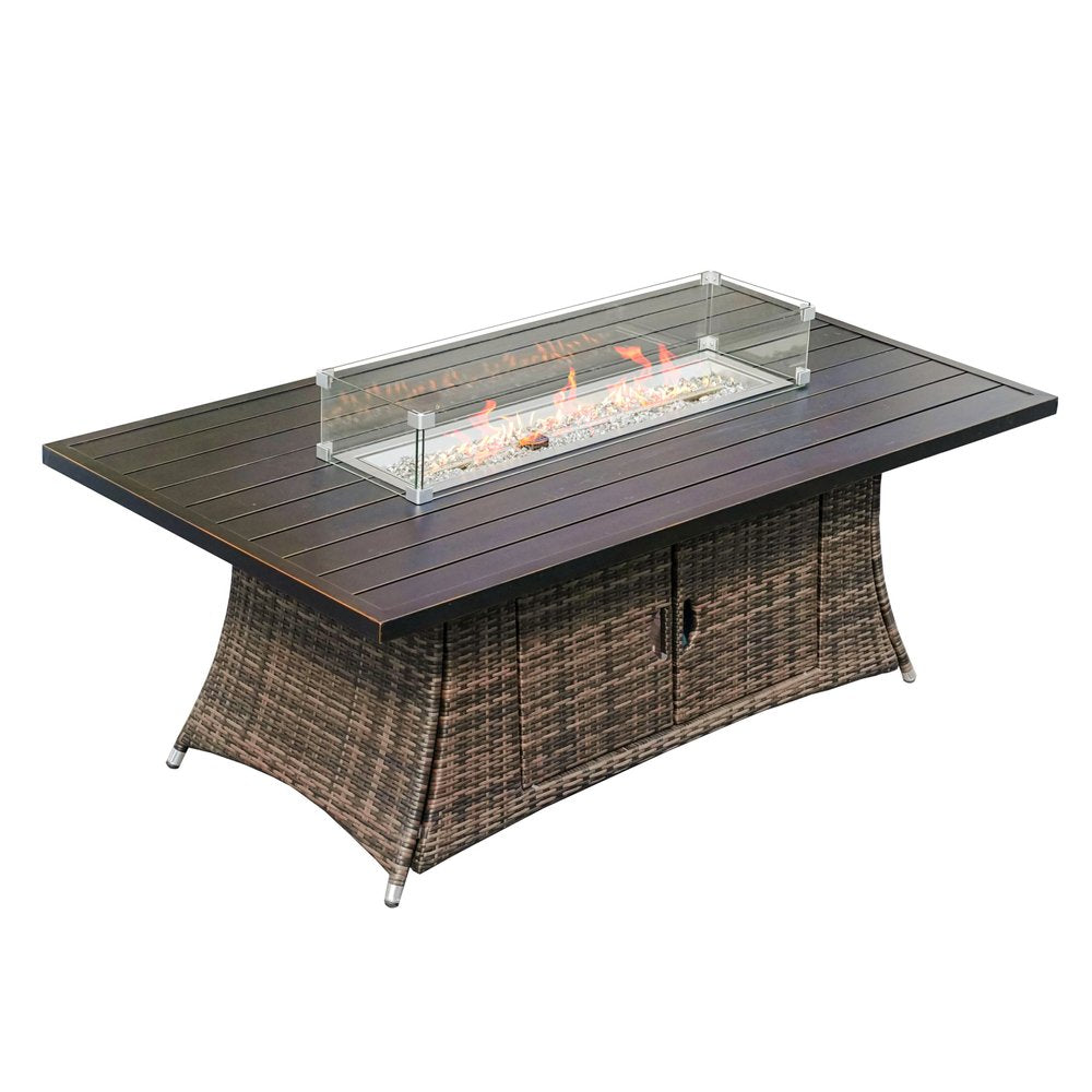 Brown Wicker Outdoor Patio Gas Fire Pit Table HomeRoots