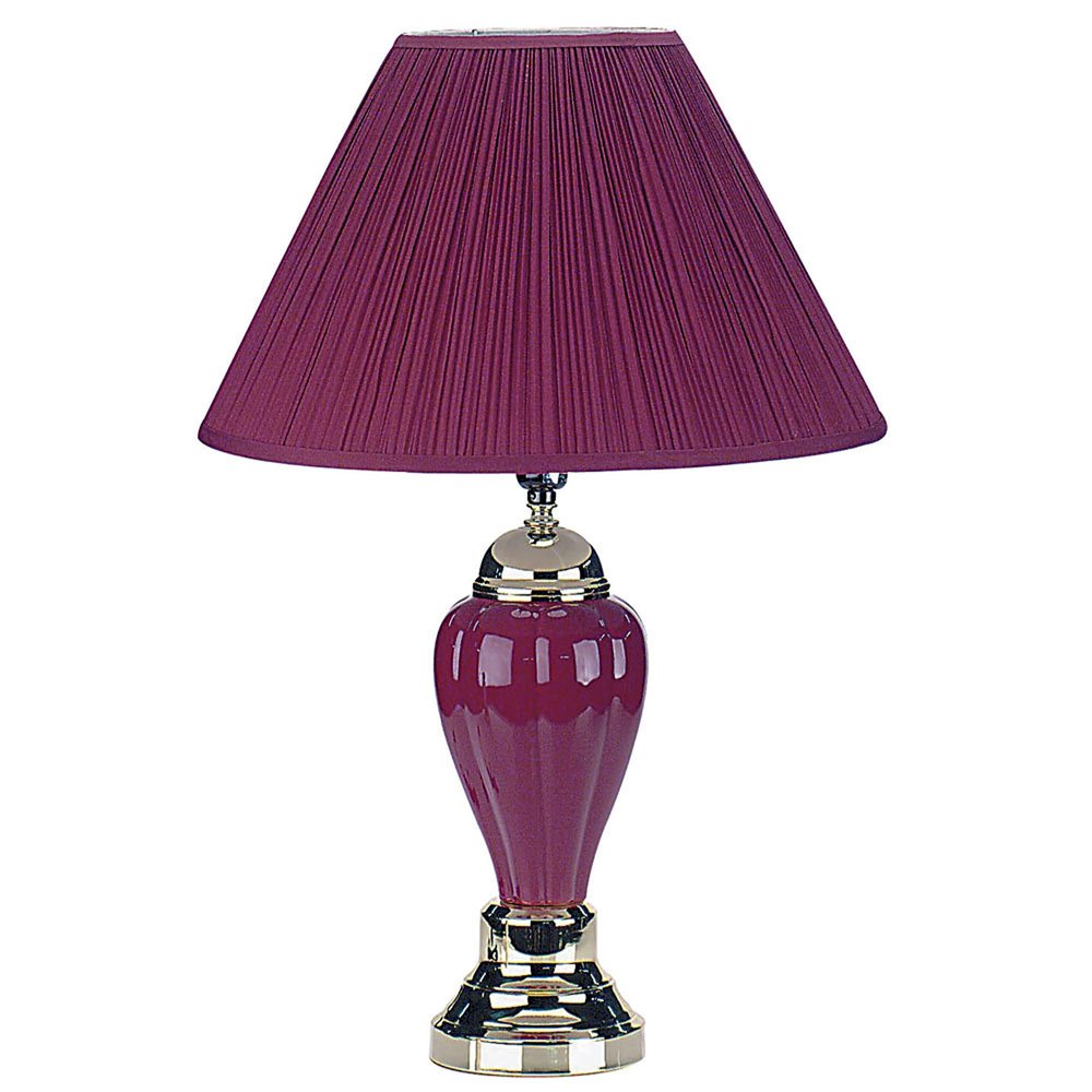 27" Silver Ceramic Bedside Table Lamp With Magenta Empire Shade HomeRoots