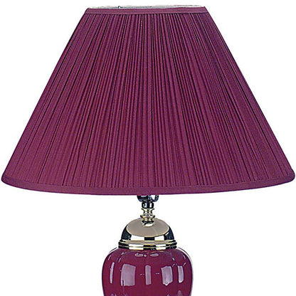 27" Silver Ceramic Bedside Table Lamp With Magenta Empire Shade