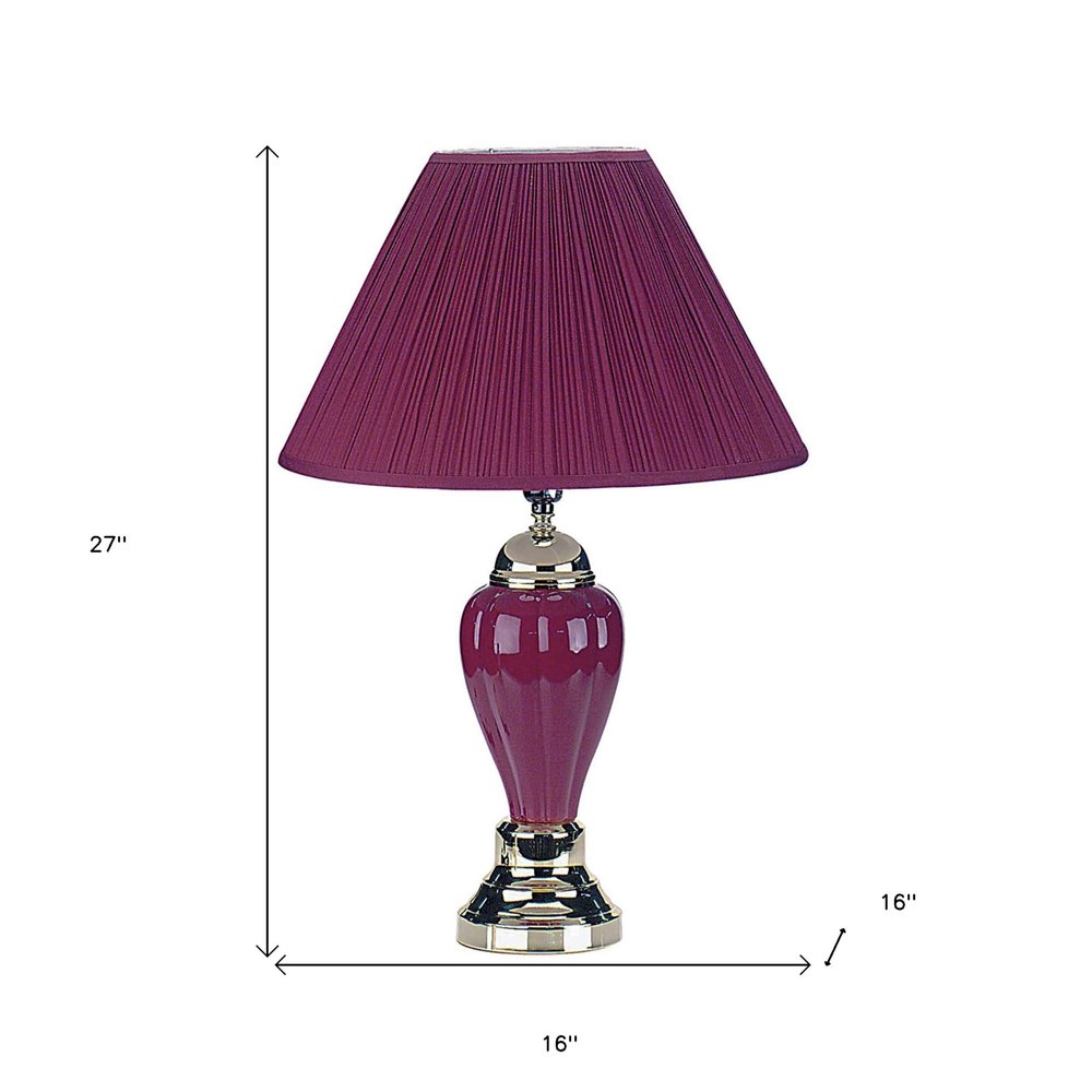 27" Silver Ceramic Bedside Table Lamp With Magenta Empire Shade HomeRoots