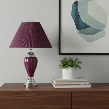 27" Silver Ceramic Bedside Table Lamp With Magenta Empire Shade HomeRoots