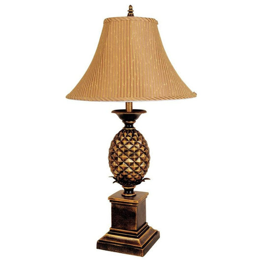 32" Gold Metal Pineapple Table Lamp With Gold Classic Empire Shade HomeRoots
