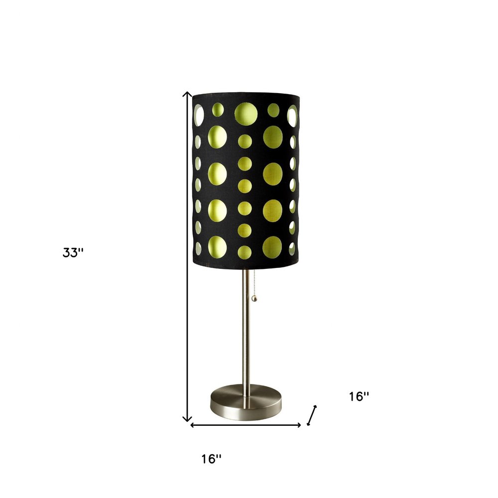 33" Silver Metal Mod Table Lamp With Black And Green Drum Shade HomeRoots