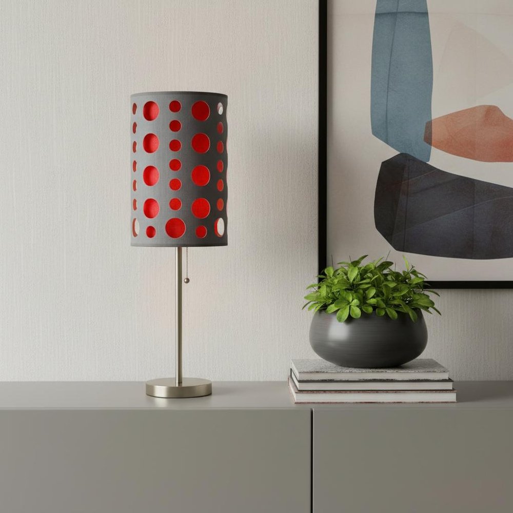 33" Gray and Red Mod Dot Novelty Table Lamp HomeRoots