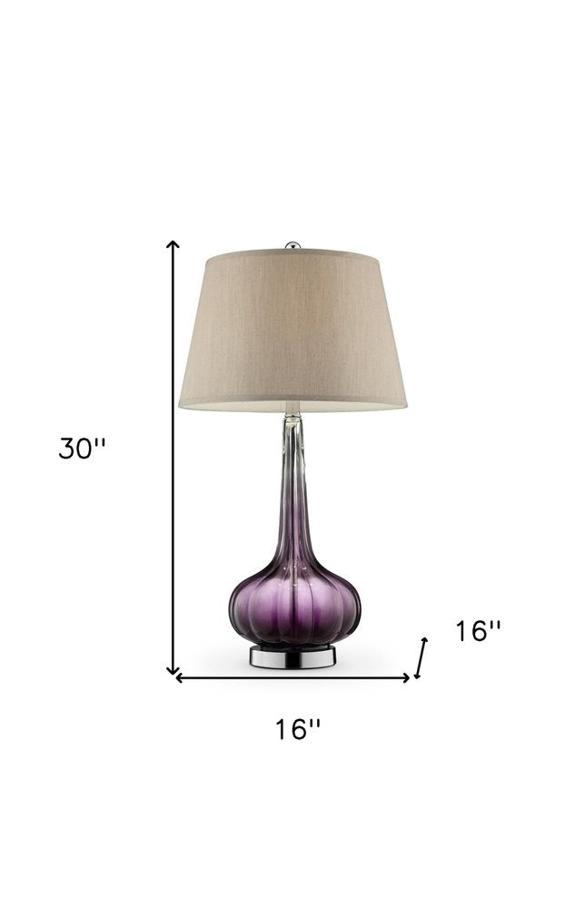 30" Purple Ombre Glass Table Lamp with Beige Shade HomeRoots
