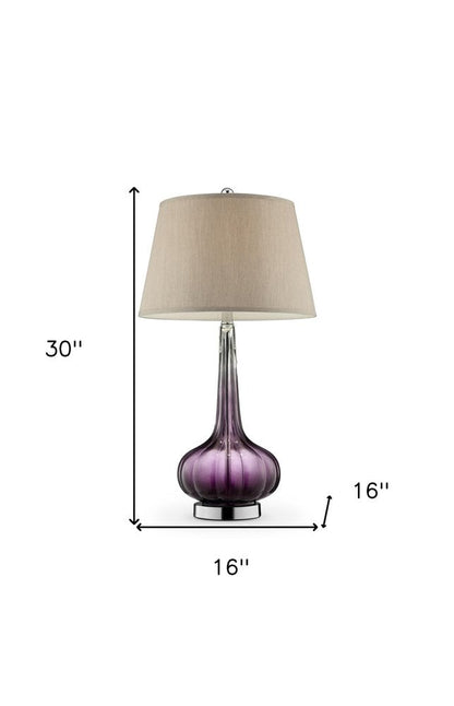 30" Purple Ombre Glass Table Lamp with Beige Shade HomeRoots