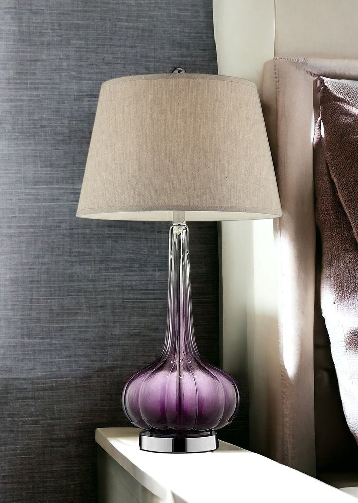 30" Purple Ombre Glass Table Lamp with Beige Shade HomeRoots