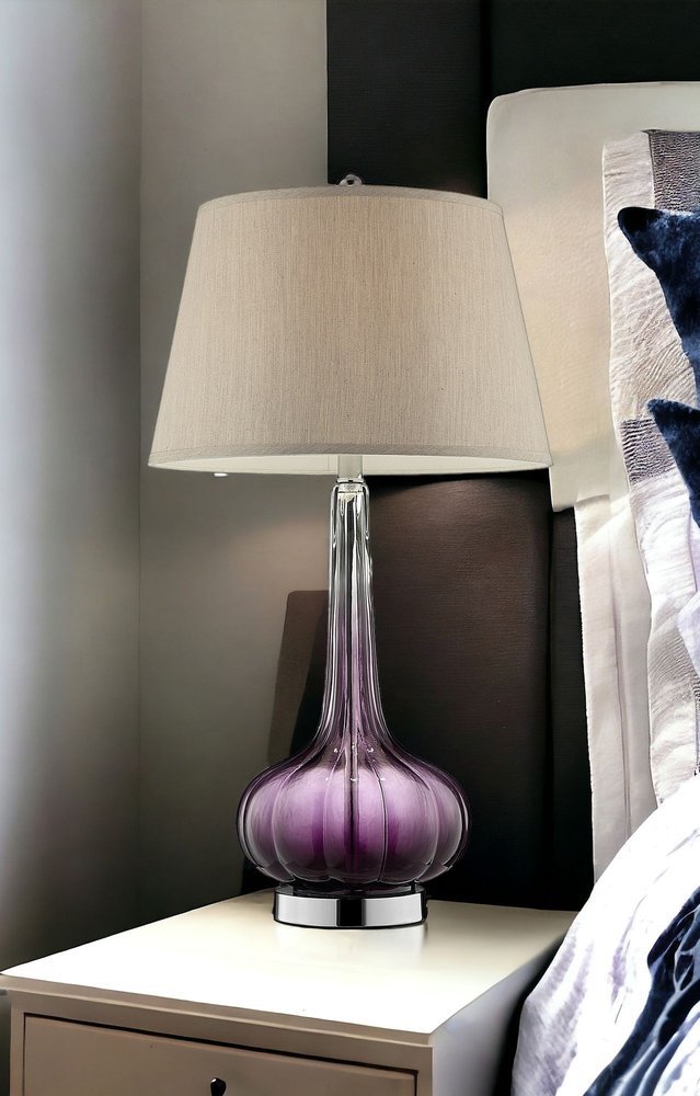 30" Purple Ombre Glass Table Lamp with Beige Shade HomeRoots