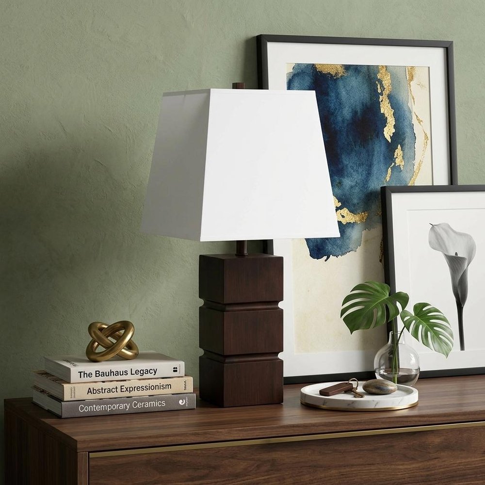 27" Brown Bedside Table Lamp With White Shade HomeRoots