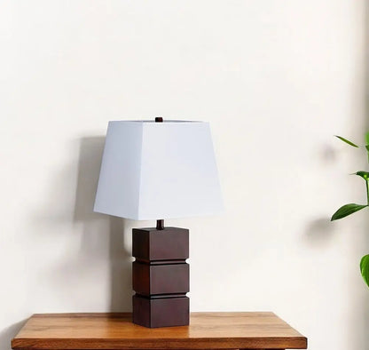 27" Brown Bedside Table Lamp With White Shade HomeRoots