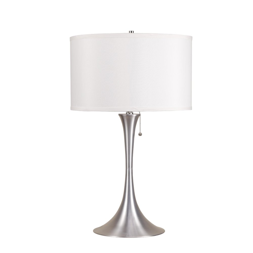 28" Silver Metal Bedside Table Lamp With White Shade — view 1