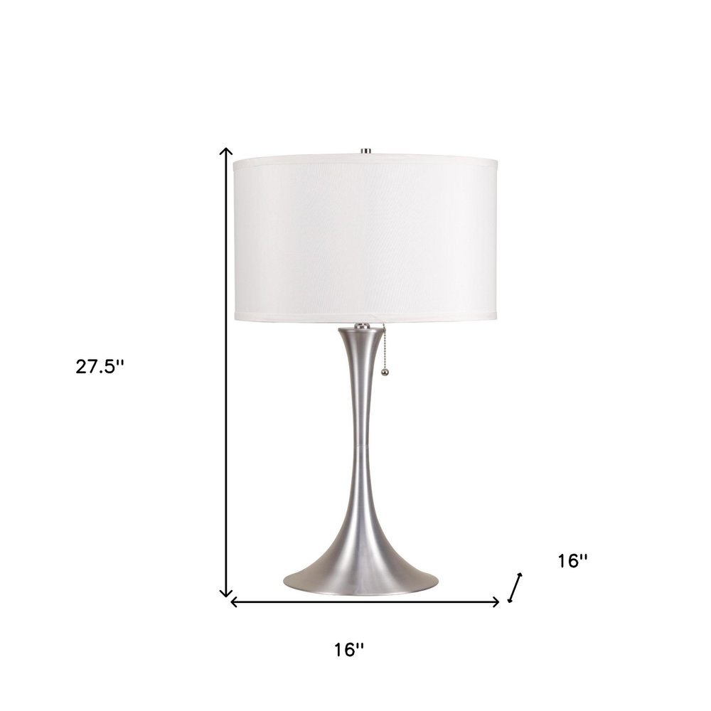 28" Silver Metal Bedside Table Lamp With White Shade — view 4