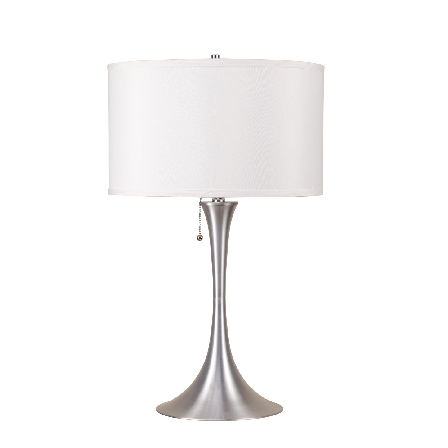 28" Silver Metal Bedside Table Lamp With White Shade