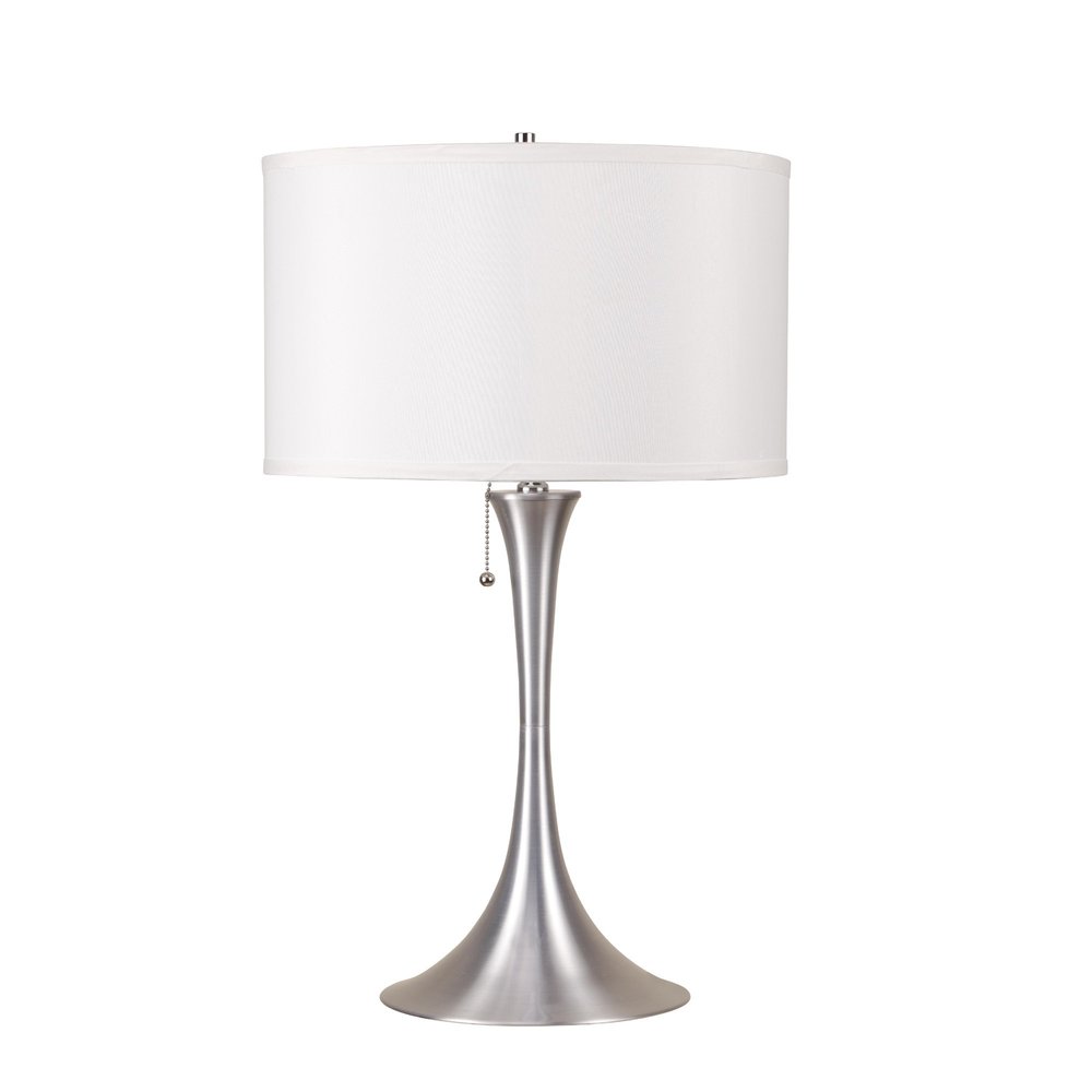 28" Silver Metal Bedside Table Lamp With White Shade — view 3