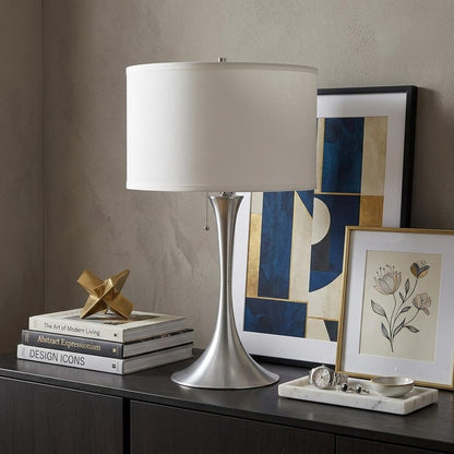 28" Silver Metal Bedside Table Lamp With White Shade HomeRoots