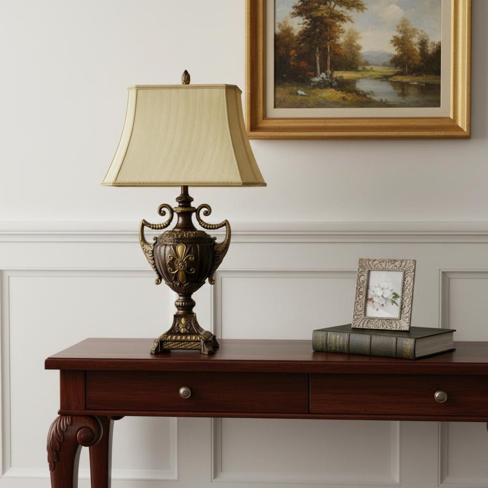 31" Gold Bedside Lamp With Bell Shade — view 6
