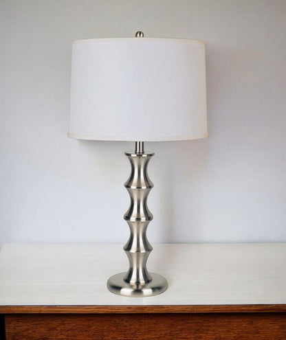 30" Black Solid Wood Bedside Table Lamp With White Shade HomeRoots