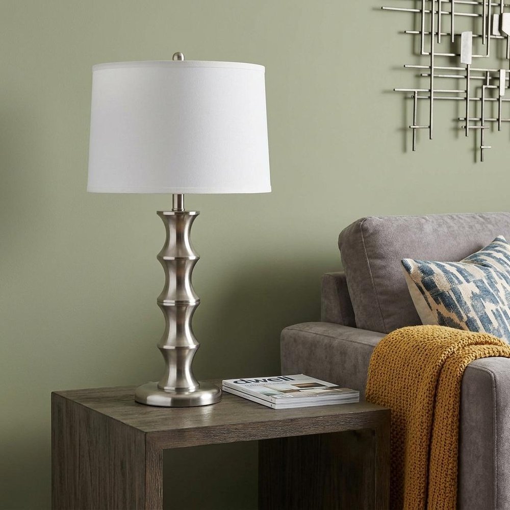 30" Black Solid Wood Bedside Table Lamp With White Shade HomeRoots