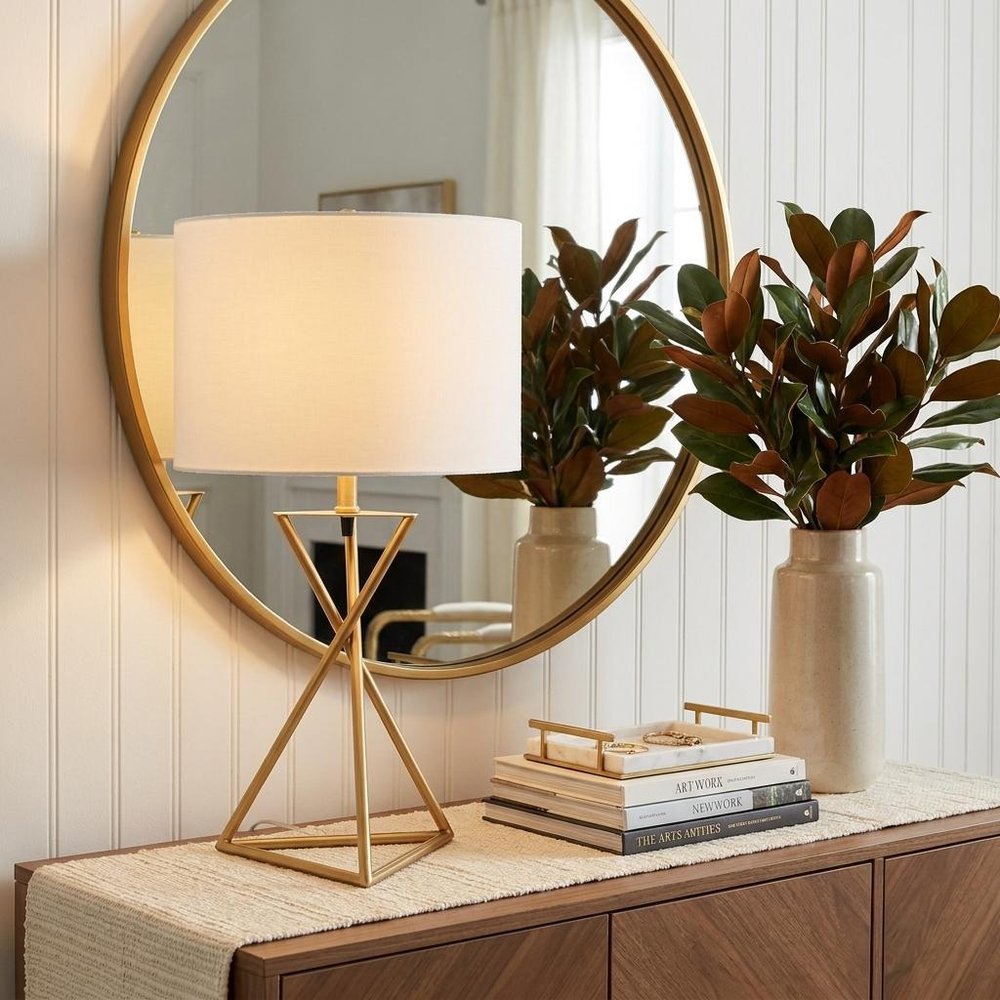 Contemporary Gold Geo Table Lamp with White Shade HomeRoots