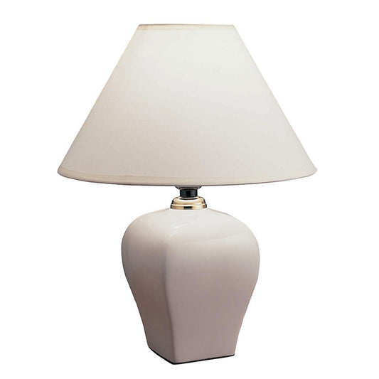 13" White Ceramic Bedside Table Lamp With Off-White Shade HomeRoots